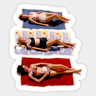 40's girls on the beach sunbathing Sticker